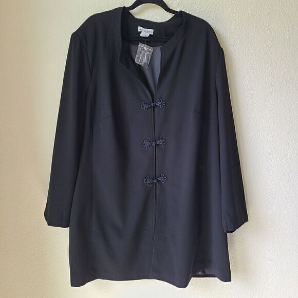 Jessica London Womens Long Jacket 30W Black Plus Crochet Loop Buttons New No Tag - Picture 1 of 11